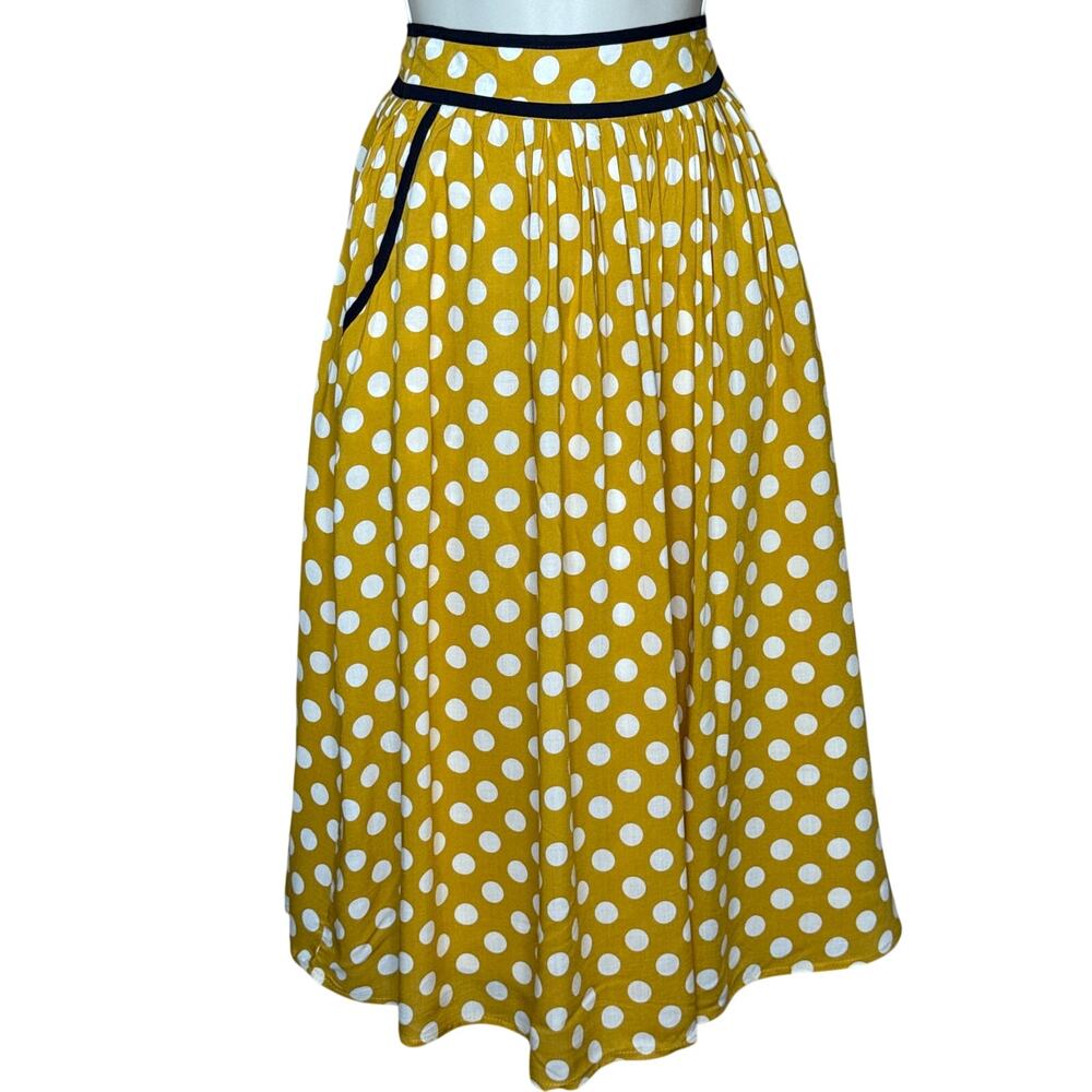 Tulip B Unique Vintage Yellow White Dots Retro A-line Swing Midi Skirt S NWT - Picture 1 of 8